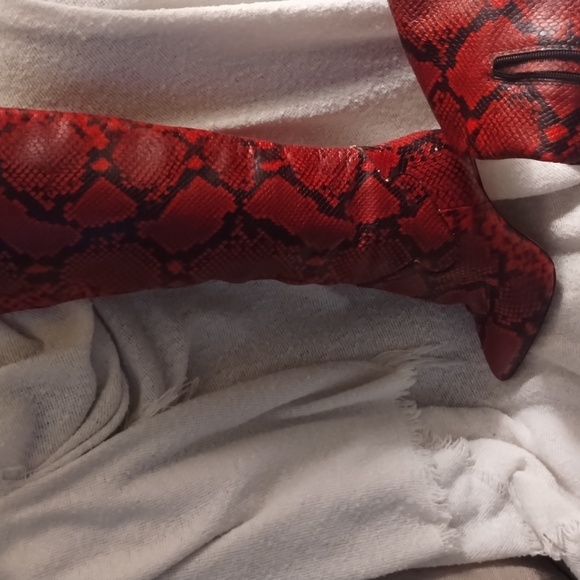 Vince Camuto Red Snakeskin Knee High Pointed Toe Boots - Picture 2 of 9